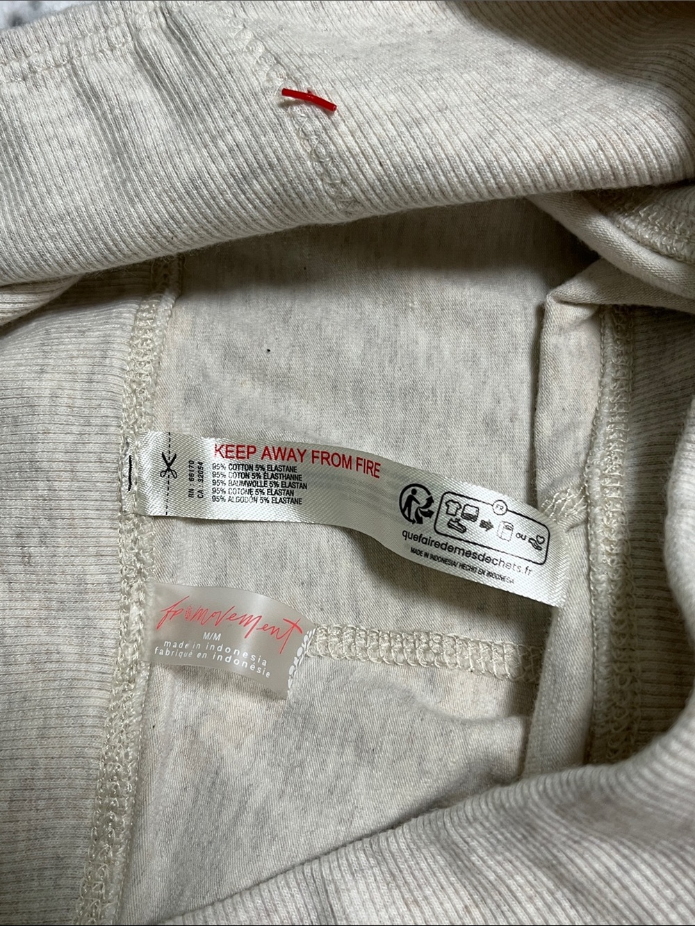 Free People High-Waist Leggings with ribbed waist and lower leg, size M, Oatmeal - Picture 4 of 4